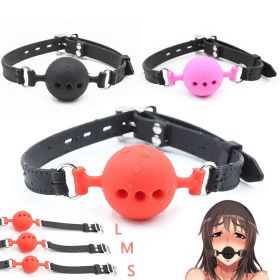 Soft Silicone Gag Ball BDSM Oral Bondage Gear Fetish Open Mouth Breathable Sex Toys For Couples Cosplay Slave Exotic Accessories (Color: black-M)